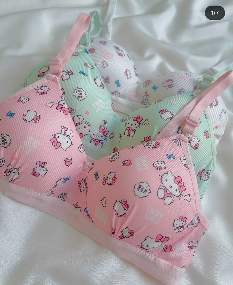 Pack of 3 | Cute Hello Kitty Style Bra – Adorable & Comfy